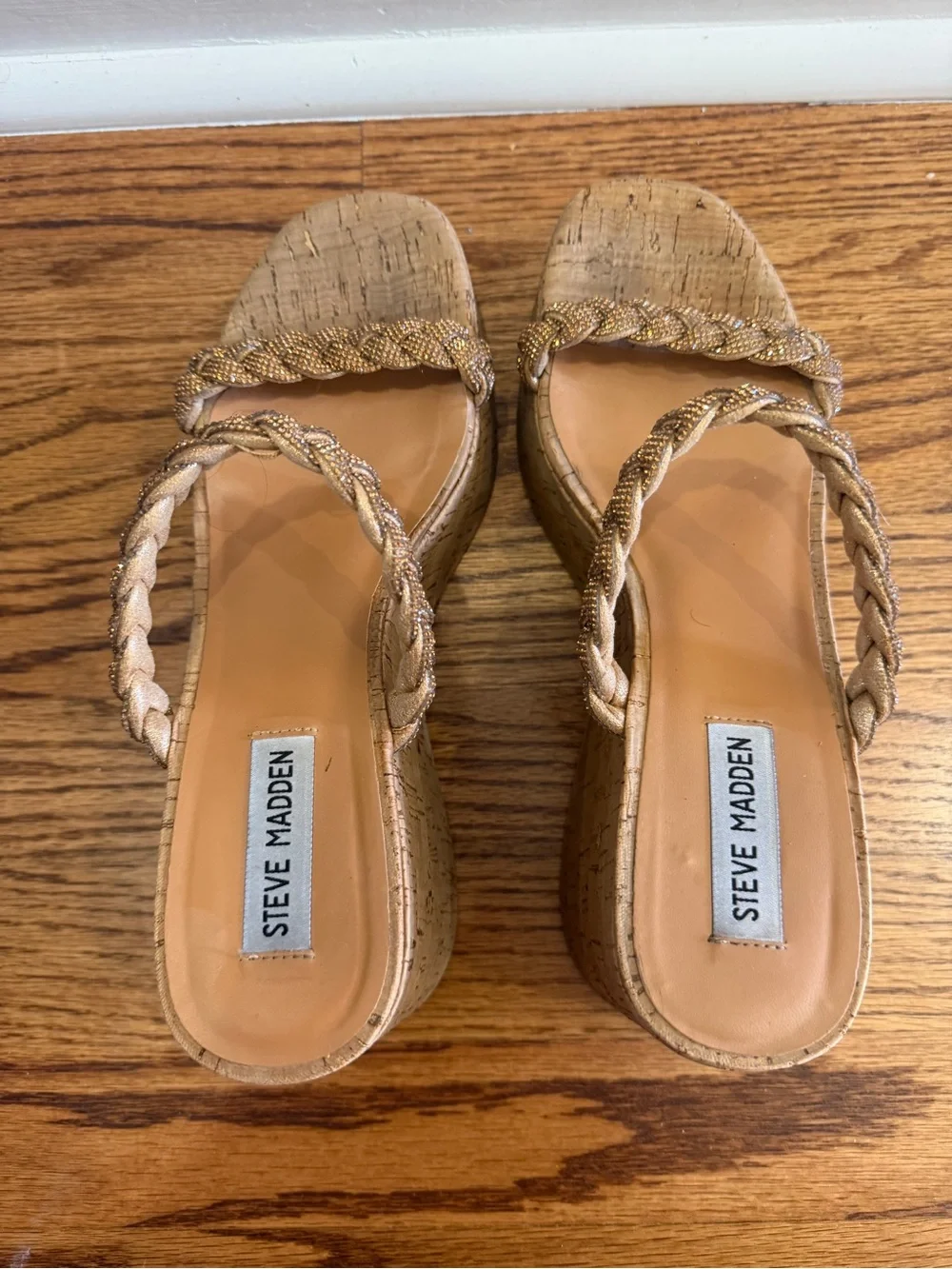 Steve Madden Metallic Gold Braided Cork Wedge Sandals